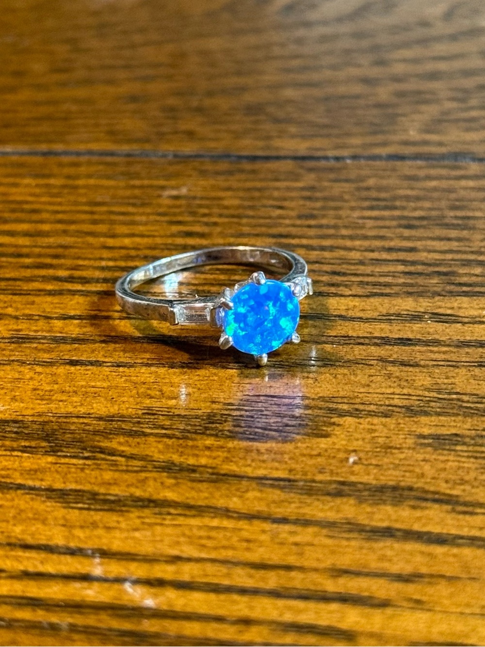 Blue Opal Solitaire Ring in Silver